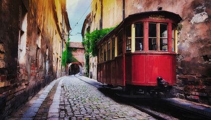 Fototapeta premium historical tram in the old town