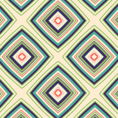 Retro knit afghan blanket pattern vector. Kitschy, vintage throwback style with lime green, coral orange, purple, mint ivory. Vector design for any use, including fabric, print, cover, banner, etc.