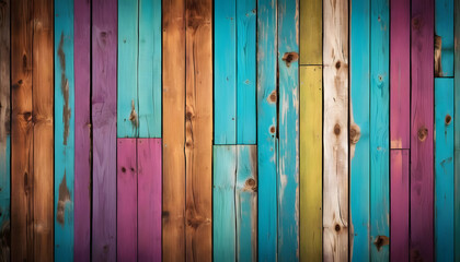 colorful random painted planks of old wood panel background style