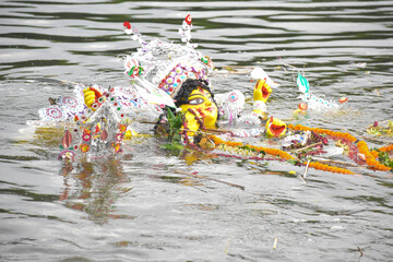 submersion of goddess Durga in river. Durga puja festival