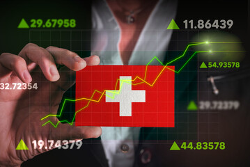 Graph growing up in Front Of Switzerland Flag. business state growing up concept. 