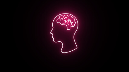 Neon brain icon. Medical structure of the human brain. Neon sign, bright signboard, light banner.