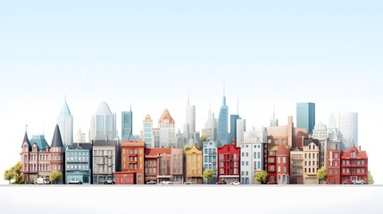 white background buildings in the style of animation. 