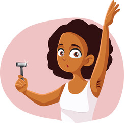 Teen Girl shaving her Armpits Vector Cartoon Character. Teenager holding a razor going through puberty body transformations
 - obrazy, fototapety, plakaty