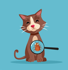 Unhappy Cat Having a Flea Problem Vector Cartoon Character. Illustration of a domestic animal suffering parasitic infestation 
