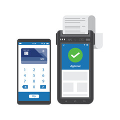 Approved contactless payment using smartphone and credit card vector illustration
