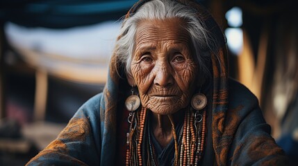 portrait of Old Woman In Terai Nepal - obrazy, fototapety, plakaty