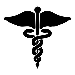 A large caduceus symbol in the center. Isolated black symbol