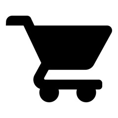 A large shopping cart symbol in the center. Isolated black symbol
