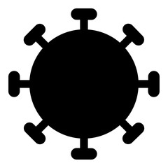 A large coronavirus symbol in the center. Isolated black symbol