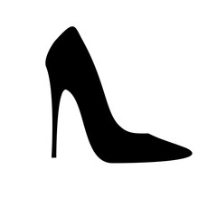 A large High heel shoe symbol in the center. Isolated black symbol
