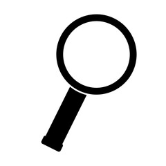 A large magnifier symbol in the center. Isolated black symbol