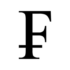 A large franc symbol in the center. Isolated black symbol