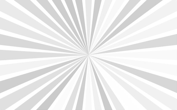 Abstract white and gray color background. Radial stripes abstract background. Sun beam, burst effect. Sunbeam light boom template. Vector illustration.