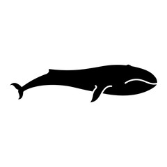 A large whale symbol in the center. Isolated black symbol