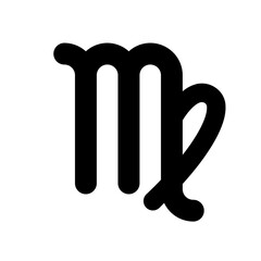 A large zodiac virgo symbol in the center. Isolated black symbol