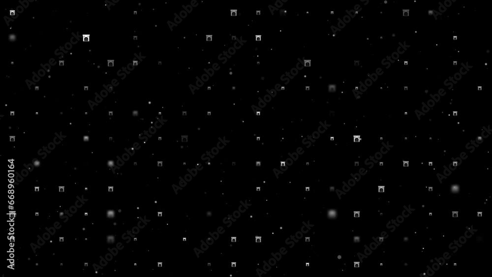 Poster template animation of evenly spaced christmas fireplace symbols of different sizes and opacity. anim