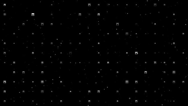 Template animation of evenly spaced christmas fireplace symbols of different sizes and opacity. Animation of transparency and size. Seamless looped 4k animation on black background with stars