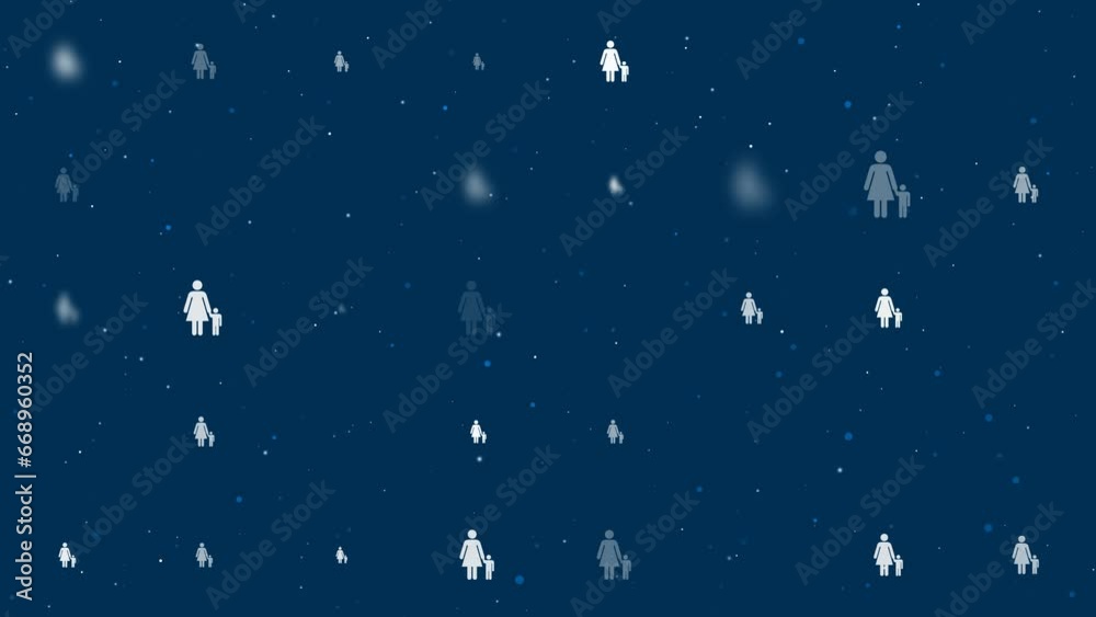 Poster template animation of evenly spaced woman with child symbols of different sizes and opacity. animati