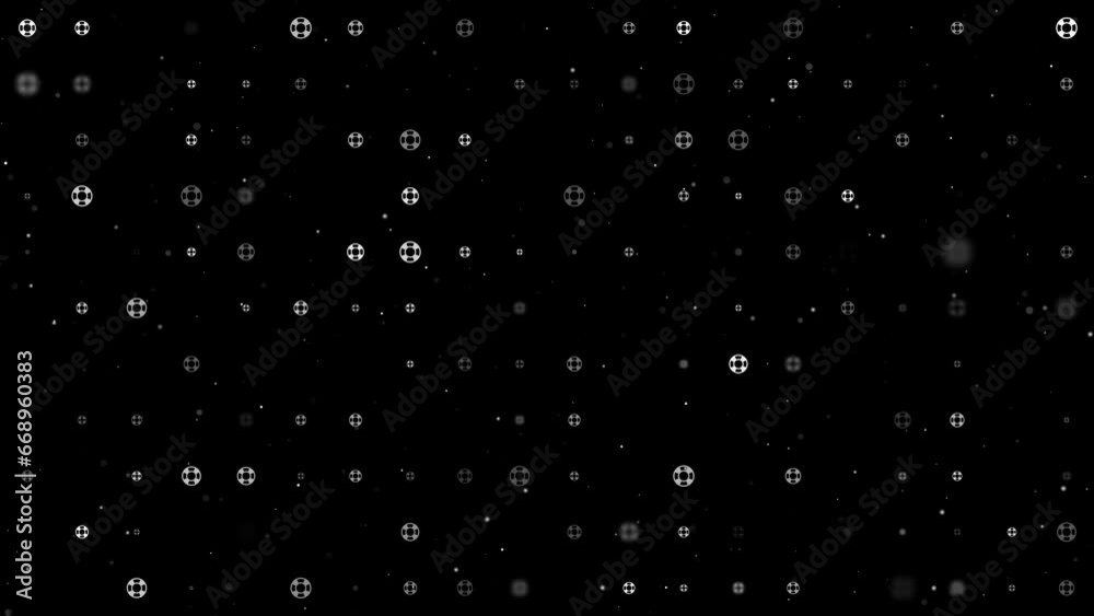 Poster template animation of evenly spaced lifebuoy symbols of different sizes and opacity. animation of tr