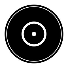 A large gramophone record symbol in the center. Isolated black symbol