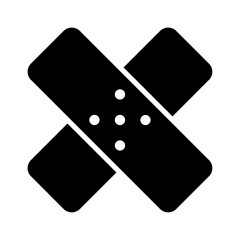 A large adhesive plaster symbol in the center. Isolated black symbol
