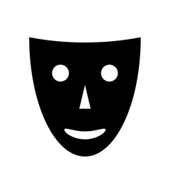 A large theatrical mask in the center. Isolated black symbol