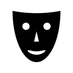 A large theatrical mask in the center. Isolated black symbol