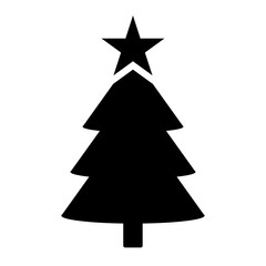 A large Christmas tree in the center. Isolated black symbol