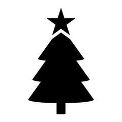 A large Christmas tree in the center. Isolated black symbol