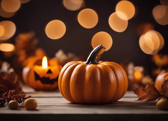 Pumpkin candle. Autumn decor. Halloween