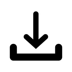 A large download symbol in the center. Isolated black symbol