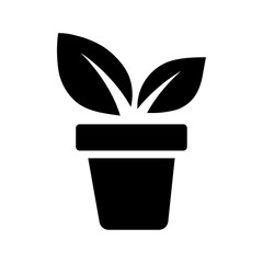 A large plant in pot symbol in the center. Isolated black symbol