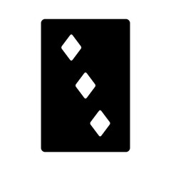 A large Three of diamonds playing card in the center. Isolated black symbol