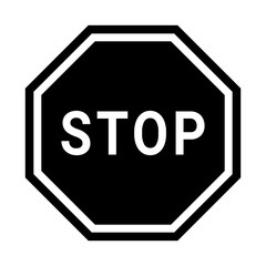 A large stop road sign in the center. Isolated black symbol