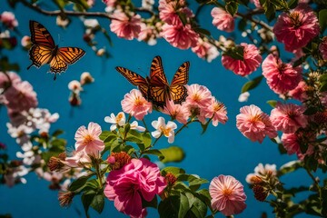 butterfly on flower summer background. Generative AI technology