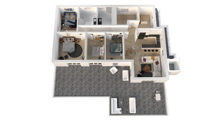 4 bedroom with beautiful trace view 3d floor plan rendering. 