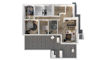 4 bedroom with beautiful trace view 3d floor plan rendering. 