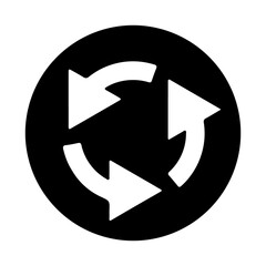 A large roundabout sign in the center. Isolated black symbol