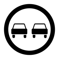 A large no overtaking sign in the center. Isolated black symbol