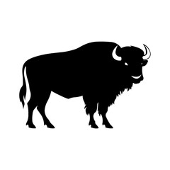A large buffalo symbol in the center. Isolated black symbol. Illustration on transparent background
