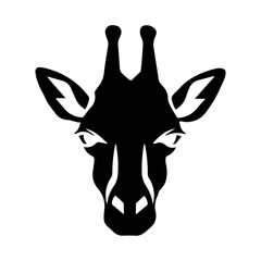 A large giraffe head symbol in the center. Isolated black symbol. Illustration on transparent background