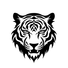 A large tiger head symbol in the center. Isolated black symbol. Vector illustration on white background