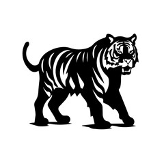 A large tiger symbol in the center. Isolated black symbol. Vector illustration on white background