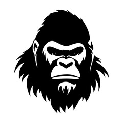 A large gorilla head symbol in the center. Isolated black symbol. Vector illustration on white background
