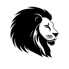 A large lion head icon in the center. Isolated black symbol. Vector illustration on white background