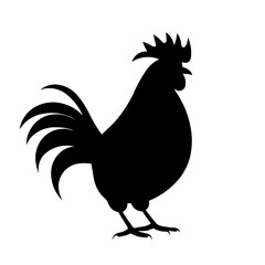 A large rooster symbol in the center. Isolated black symbol. Vector illustration on white background
