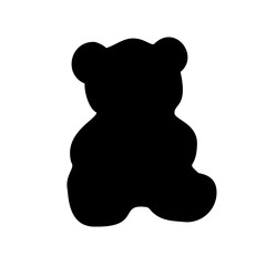 A large teddy bear symbol in the center. Isolated black symbol. Vector illustration on white background
