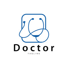 Stethoscope Logo, Health Doctor Design Simple Line Vector Symbol Illustration