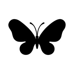 A large butterfly symbol in the center. Isolated black symbol. Vector illustration on white background